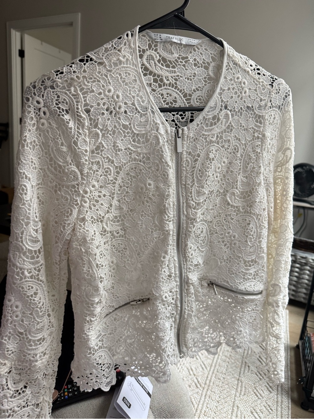 Zara Cream Lace Zip-Front Cardigan / Bomber Jacket - M - Picture 3 of 14